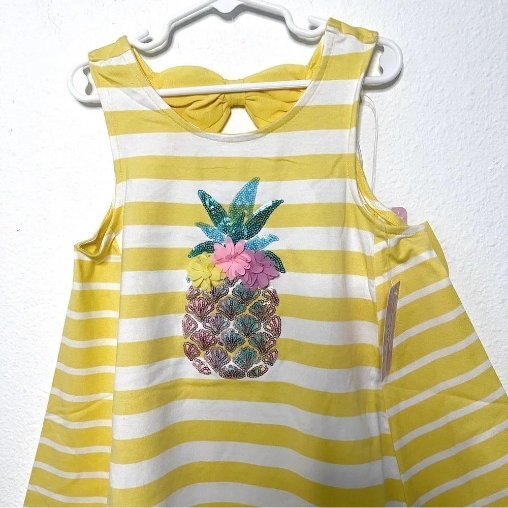 TOMMY BAHAMA Girls 3D sequins pineapple striped Dress With Hair Clip size M